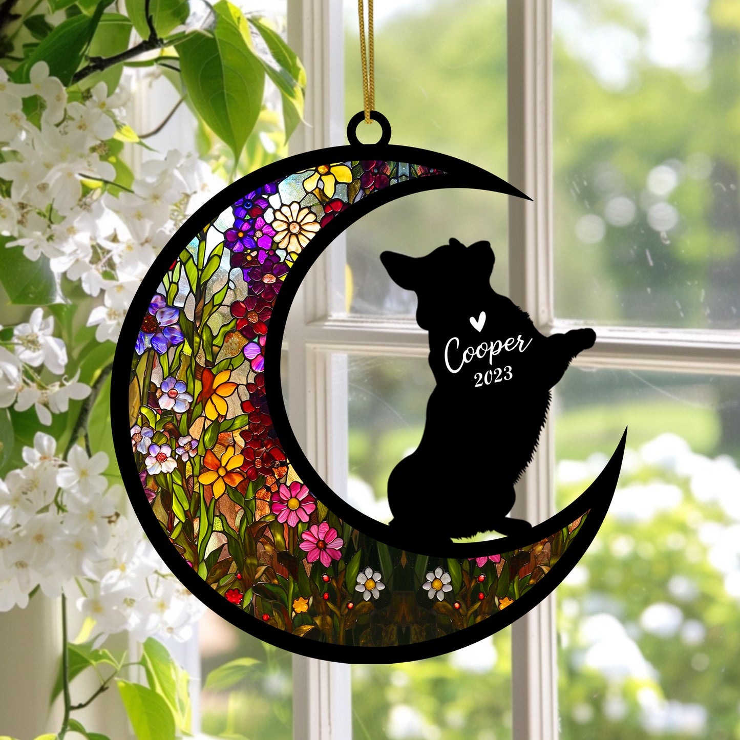 Netecom Personalized Corgi Memorial Suncatcher, Corgi Ornament with Name Date, Pet Loss Sun Catcher, Loss of Pet Sympathy Gift, Corgi Dog Bereavement Gifts, Dog Remembrance Gift