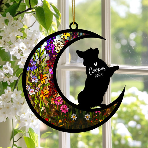 Netecom Personalized Corgi Memorial Suncatcher, Corgi Ornament with Name Date, Pet Loss Sun Catcher, Loss of Pet Sympathy Gift, Corgi Dog Bereavement Gifts, Dog Remembrance Gift