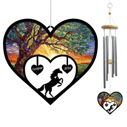 Netecom Personalized Horse Memorial Wind Chimes, Horse Name Suncatcher, Pet Sympathy Gift for Loss of Horse Lovers, Outdoor Garden Remembrance Decor
