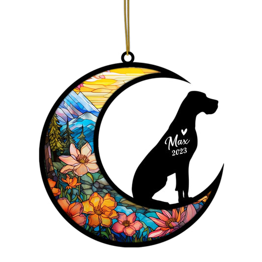 Netecom Personalized Great Dane Memorial Suncatcher - Beagle Christmas Ornament with Name & Date - Dog Memorial Ornament - Pet Loss Sympathy Gift - Stained Glass Light Catcher
