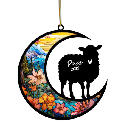 Netecom Personalized Sheep Memorial Suncatcher, Pet Loss Suncatcher, Bereavement Sheep Loss Gift Custom Sheep Suncatcher with Name Date, Gifts for Sheep Lovers Ornaments for Xmas, Car, Window