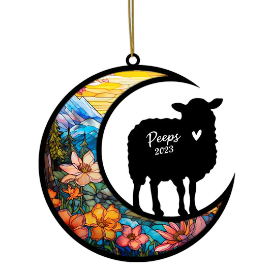 Netecom Personalized Sheep Memorial Suncatcher, Pet Loss Suncatcher, Bereavement Sheep Loss Gift Custom Sheep Suncatcher with Name Date, Gifts for Sheep Lovers Ornaments for Xmas, Car, Window