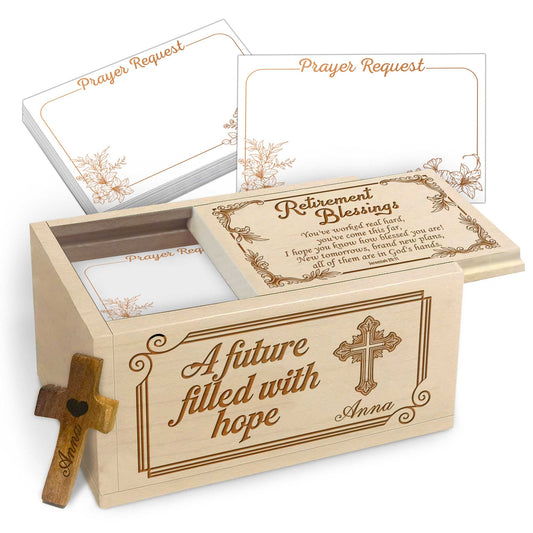 Netecom Personalized Retirement Prayer Box with Custom Name on Box and Cross, Christian Faith Gift for Reflection and Spiritual Encouragement