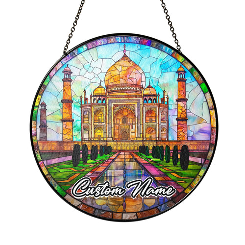Netecom Personalized India Landmark Stained Glass Sun Catcher – Taj Mahal Inspired Window Ornament, Custom Travel Gift & Home Decor