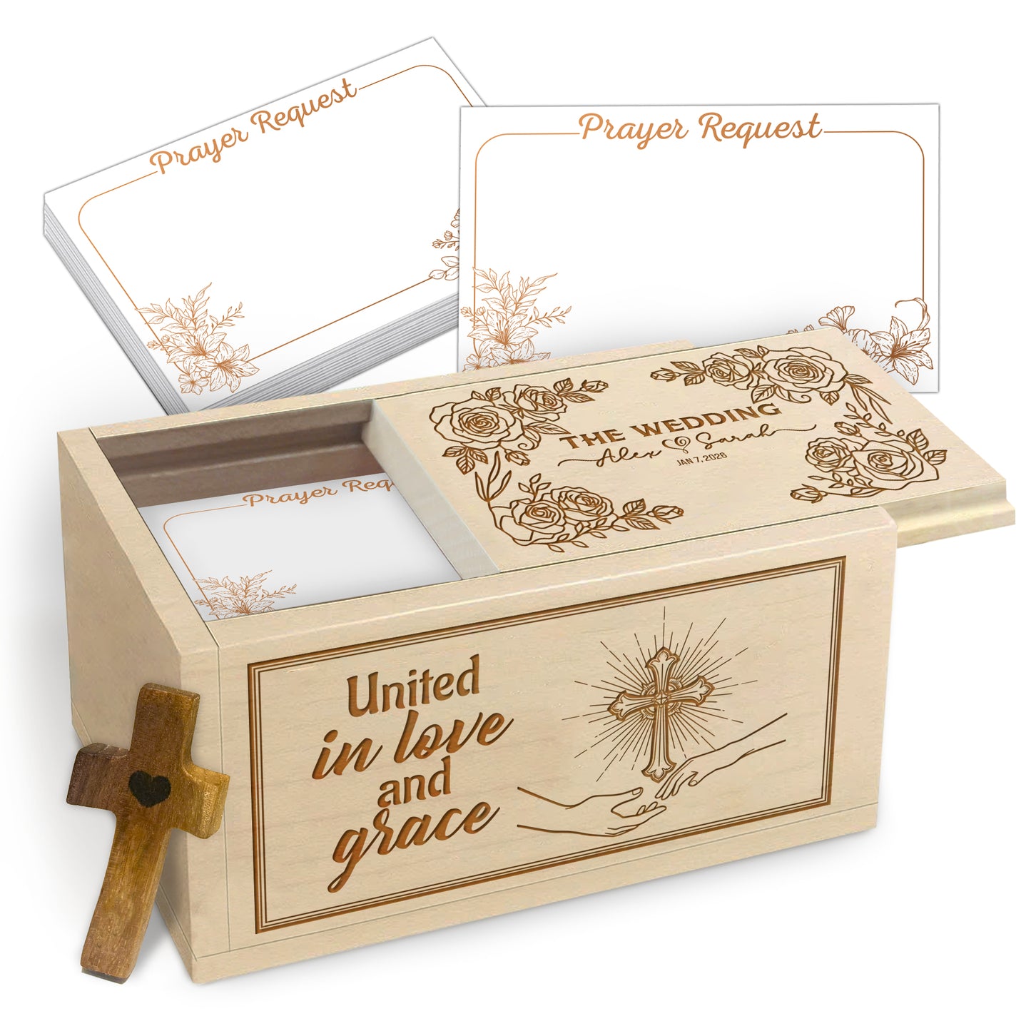 Netecom Personalized Couple Prayer Box with Custom Names and Wedding Date – 100 Prayer Request Cards, Christian Faith Keepsake, Spiritual Encouragement Gift for Him, Her