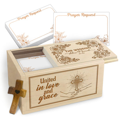 Netecom Personalized Couple Prayer Box with Custom Names and Wedding Date – 100 Prayer Request Cards, Christian Faith Keepsake, Spiritual Encouragement Gift for Him, Her