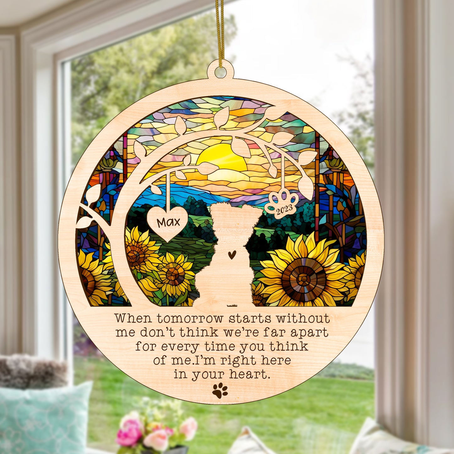 Netecom Yorkshire Terrier Dog Memorial Suncatcher, Personalized with Name Dog Suncatcher, Pet Loss Sun Catcher, Bereavement Gift Dog Memorial Ornament Loss of Pet Sympathy Gifts Dog Lovers