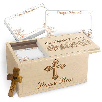 Netecom Personalized Wooden Prayer Box with 100 Prayer Request Cards & Custom Name Cross – Christian Faith Gift for Women, Religious Keepsake for Her, Meaningful Spiritual Gift