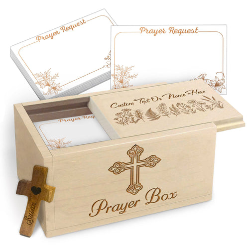 Netecom Personalized Wooden Prayer Box with 100 Prayer Request Cards & Custom Name Cross – Christian Faith Gift for Women, Religious Keepsake for Her, Meaningful Spiritual Gift