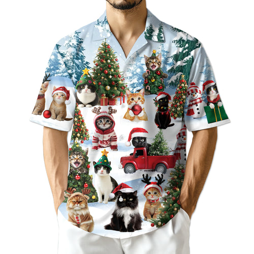 Netecom Tropical Skiing Hawaiian Shirt for Men, Ski Lover Gifts, Button Down Summer Beach Short Sleeve, S-5XL