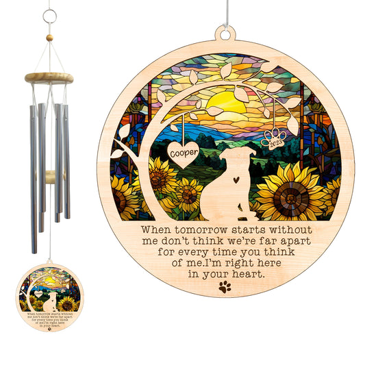 Netecom Pug Dog Wind Chimes Memorial, Personalized Pet Memorial for Dogs Suncatcher, Dog Loss Memorial Ornament, Sympathy Windchime Outside Garden Decor, Loss of Pet Remembrance Gift