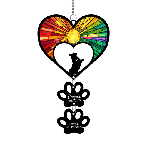 Netecom Personalized Corgi Rainbow Heart Paw Memorial Suncatcher, Custom Dog Ornament with Name Date, Dog Loss Sympathy Gift, Pet Remembrance Keepsake
