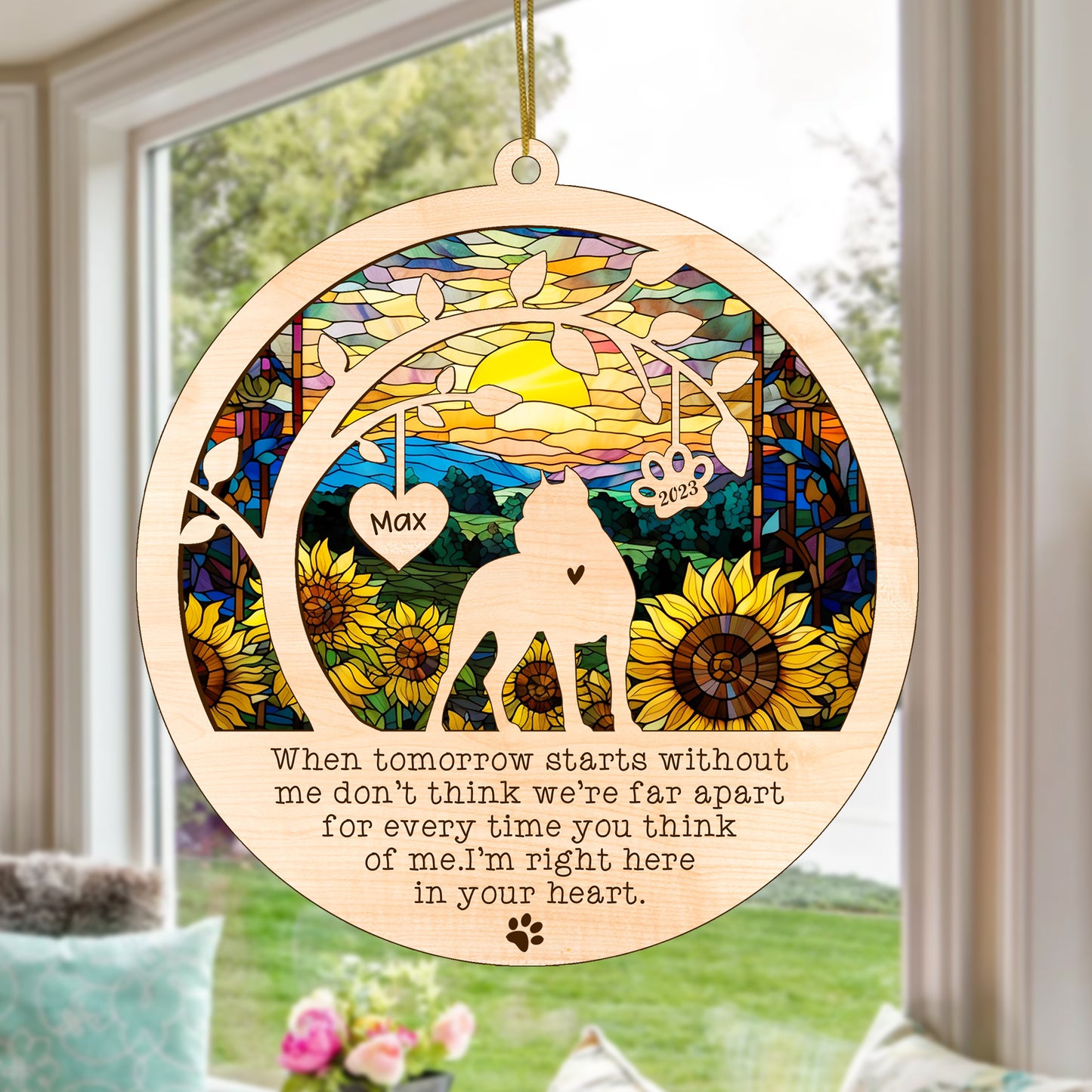 Netecom Personalized American Staffordshire Terrier Dog Memorial Suncatcher, Christmas Ornament with Name Date, Pet Loss Sun Catcher, Dog Memorial Ornament, Bereavement Sympathy Gift for Dog Lovers