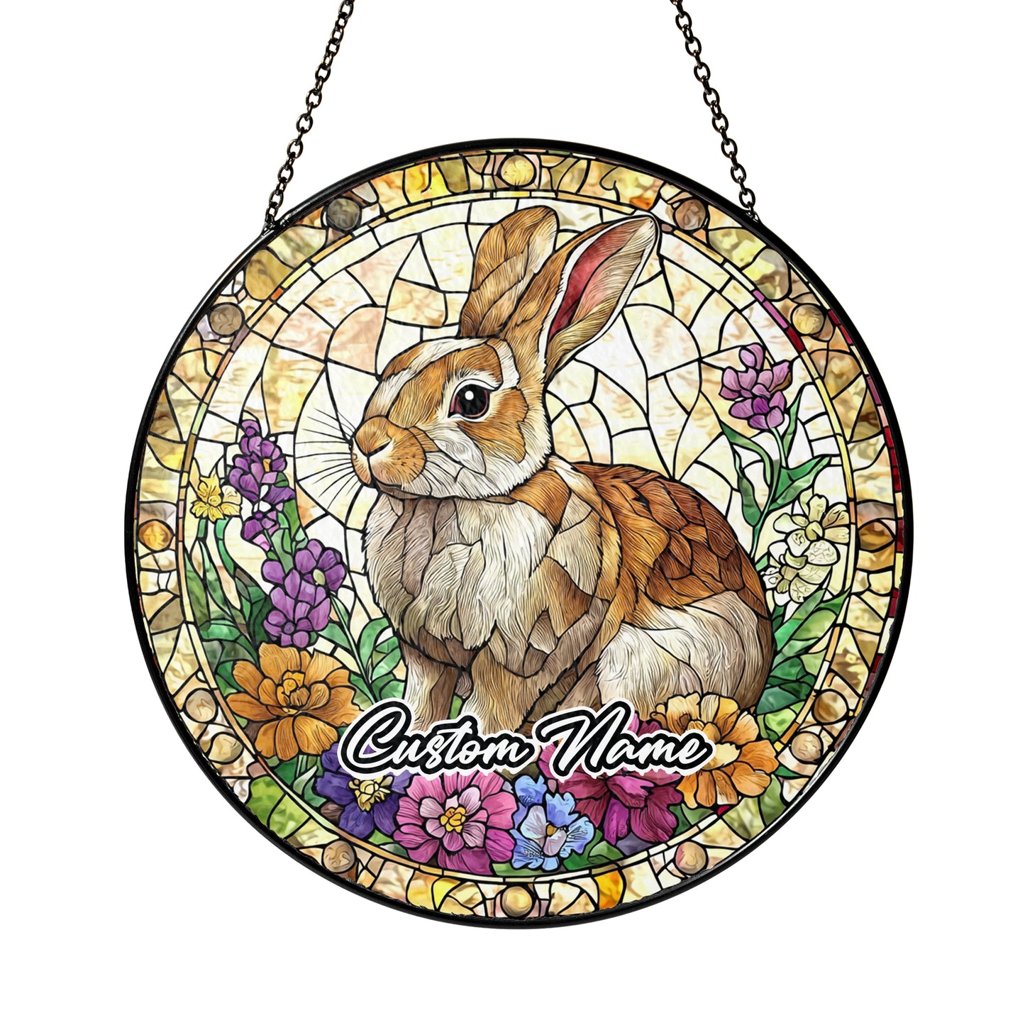 Netecom Custom Rabbit Stained Glass Ornament, Personalized Memorial Suncatcher, Pet Loss Remembrance Gift, Christmas Decoration