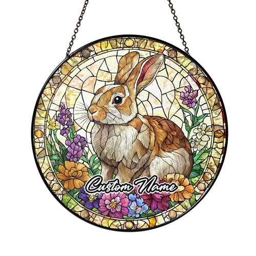 Netecom Custom Rabbit Stained Glass Ornament, Personalized Memorial Suncatcher, Pet Loss Remembrance Gift, Christmas Decoration