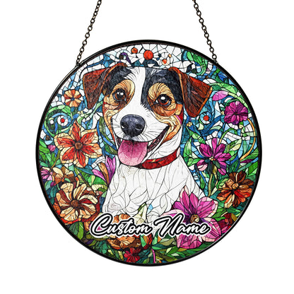 Netecom Custom Jack Russell Dog Stained Glass Ornament, Personalized Memorial Suncatcher, Pet Loss Sympathy Gift, Christmas Decoration