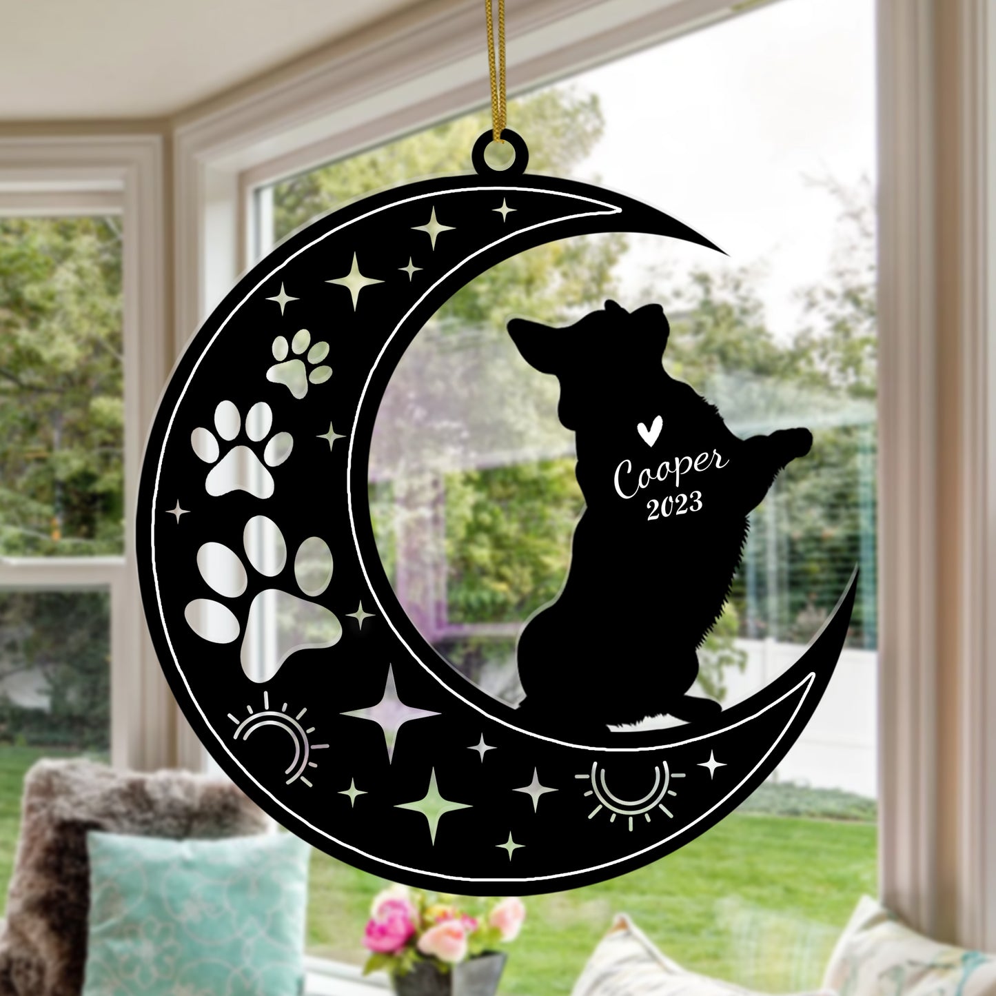 Netecom Corgi Dog Memorial Suncatcher, Personalized Corgi Ornament with Name Date, Dog Loss Sympathy Gift for Pet Loss Sun Catchers, Dog Grief Gift, Bereavement Gifts for Loss of Pet