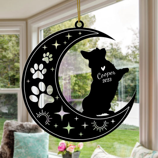 Netecom Corgi Dog Memorial Suncatcher, Personalized Corgi Ornament with Name Date, Dog Loss Sympathy Gift for Pet Loss Sun Catchers, Dog Grief Gift, Bereavement Gifts for Loss of Pet