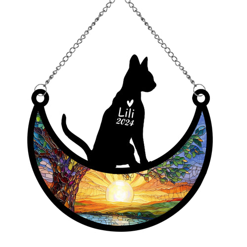 Netecom Personalized Abyssinian Cat Memorial Suncatcher, Custom Cat Ornament with Name Date, Loss of Pet Sympathy Suncatcher Gifts for Cat Lovers, Remembrance Gifts for Loss of Pet