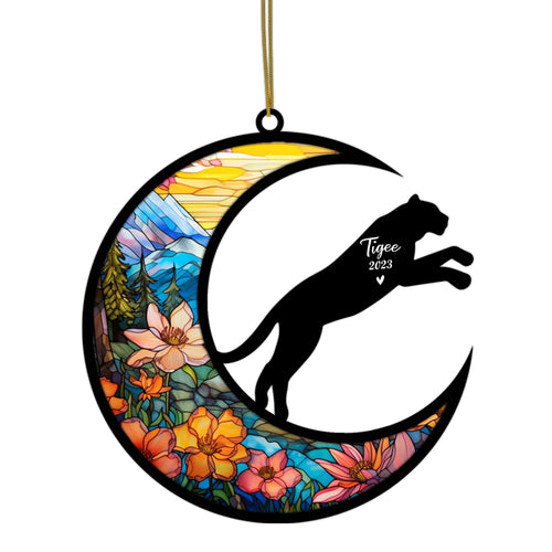 Netecom Personalized Tiger Memorial Suncatcher - Tiger Christmas Ornament with Name & Date - Pet Loss Stained Glass Light Catcher - Bereavement & Sympathy Gift for Loss of Pet