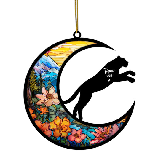 Netecom Personalized Tiger Memorial Suncatcher - Tiger Christmas Ornament with Name & Date - Pet Loss Stained Glass Light Catcher - Bereavement & Sympathy Gift for Loss of Pet