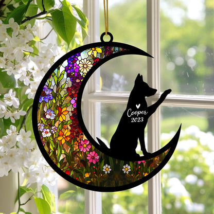 Netecom Personalized German Shepherd Dog Memorial Suncatcher Alsatian Dog Ornament with Name Date, Pet Loss Sun Catcher Bereavement Gift, Loss of Pet Sympathy Gift, Dog Remembrance Gift