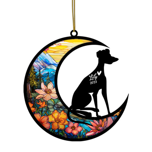 Netecom Personalized Whippet Memorial Suncatcher - Beagle Christmas Ornament with Name & Date - Dog Memorial Ornament - Pet Loss Sympathy Gift - Stained Glass Light Catcher