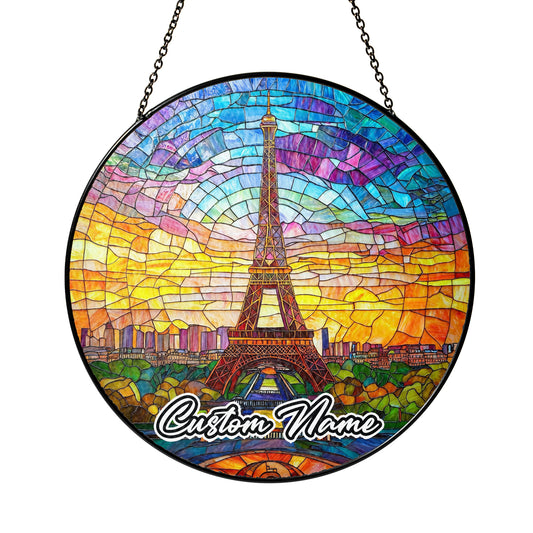 Netecom Eiffel Tower Stained Glass Ornament – Paris Landmark Sun Catcher, Personalized Window Hanging, Cultural Heritage Decoration