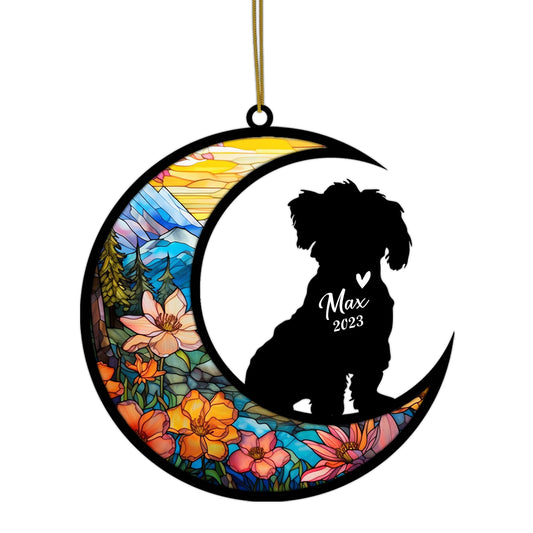 Netecom Personalized Maltese Memorial Suncatcher - Beagle Christmas Ornament with Name & Date - Dog Memorial Ornament - Pet Loss Sympathy Gift - Stained Glass Light Catcher