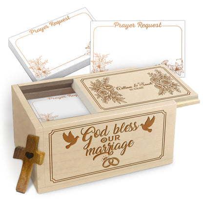 Netecom Personalized Wedding Prayer Box for Couples – Custom Names & Date with 100 Prayer Request Cards and Wooden Cross, Faith-Based Spiritual Gift