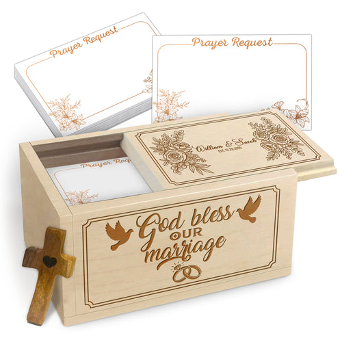 Netecom Personalized Wedding Prayer Box for Couples – Custom Names & Date with 100 Prayer Request Cards and Wooden Cross, Faith-Based Spiritual Gift