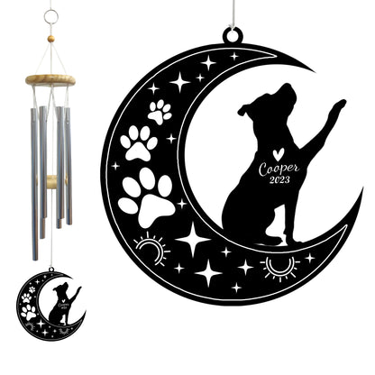 Netecom Pitbull Dog Wind Chimes Memorial, Personalized Pet Memorial Windchime for Dog Suncatcher, Pet Condolences Gift for Loss of Dog, Pet Remembrance Gift, Sympathy Pet Wind Chimes Outdoor Garden