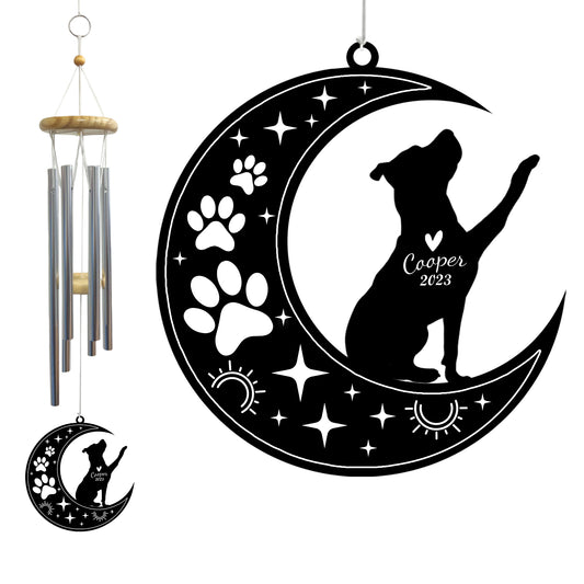 Netecom Pitbull Dog Wind Chimes Memorial, Personalized Pet Memorial Windchime for Dog Suncatcher, Pet Condolences Gift for Loss of Dog, Pet Remembrance Gift, Sympathy Pet Wind Chimes Outdoor Garden