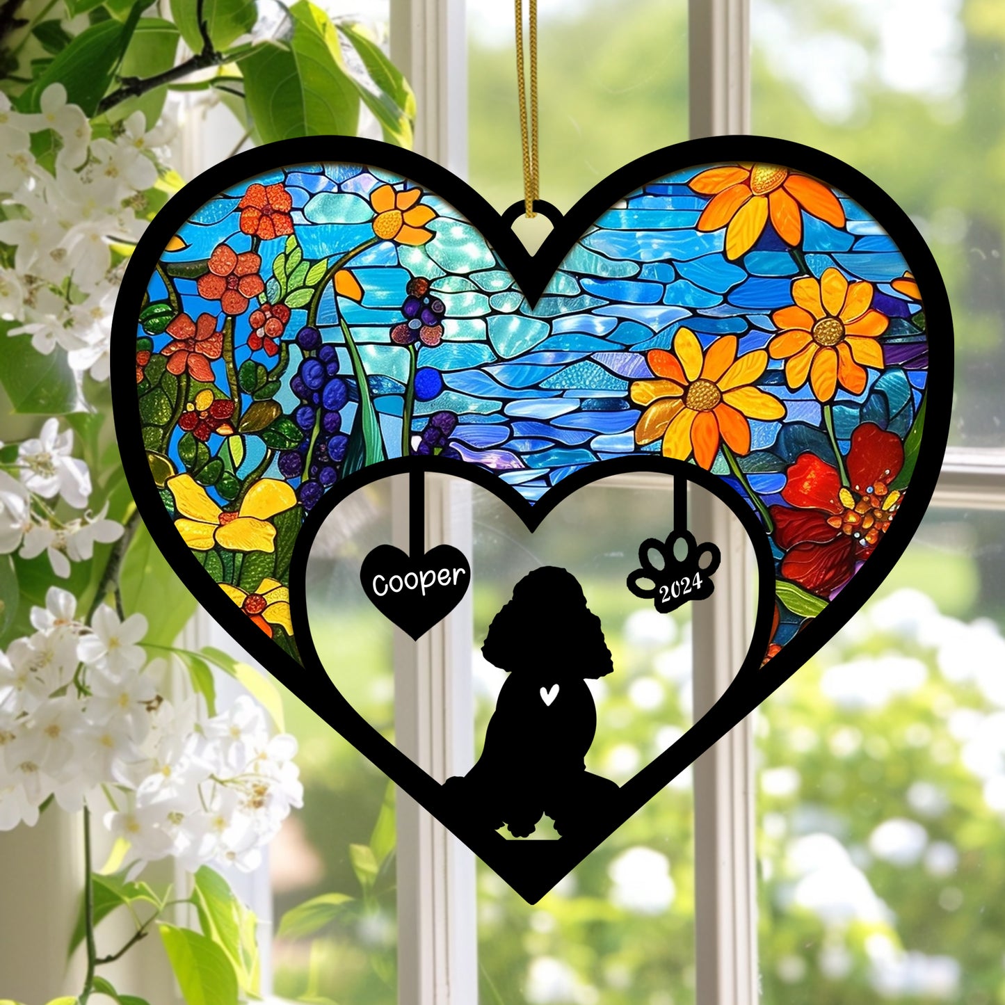 Netecom Poodle Memorial Suncatcher, Personalized Poodle Memorial with Name Date, Dog Passing Away Gift, Loss of Dog Sympathy Gift, Dog Remembrance Gift, Dog Lovers Gift