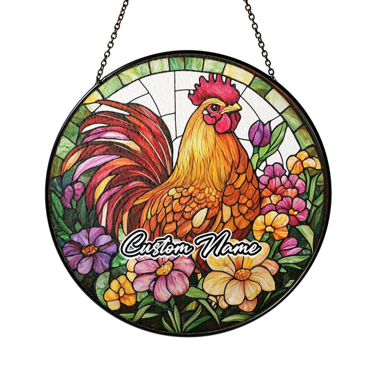Netecom Personalized Chicken Stained Glass Ornament, Custom Pet Memorial Suncatcher, Pet Loss Sympathy Gift, Christmas Decoration