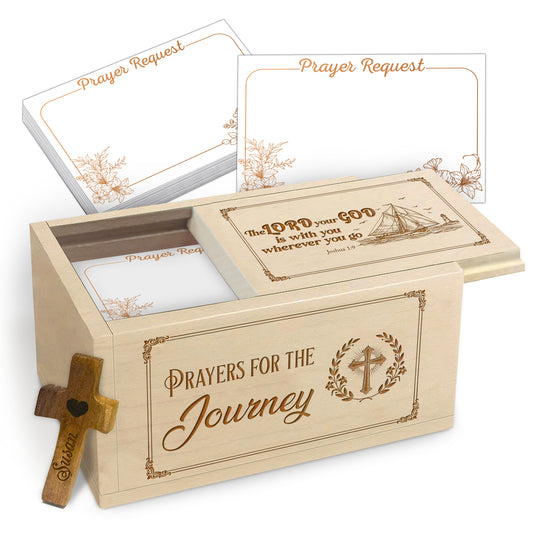 Netecom Personalized Prayer Box with Custom Name Cross, Wooden Christian Faith Keepsake with 100 Prayer Request Cards, Religious Gift for Daily Prayer & Reflection