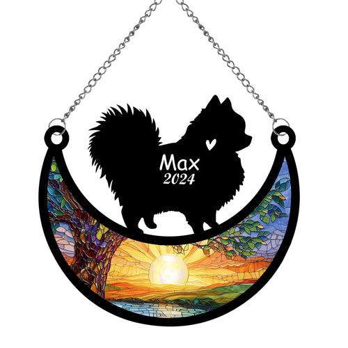 Netecom Personalized Pomeranian Memorial Suncatcher, Custom Pom Dog Ornament with Name Date, Dog Loss Sympathy Gift, Pet Loss Remembrance Gifts, Bereavement Gifts for Loss of Pet, Dog Grief Gift