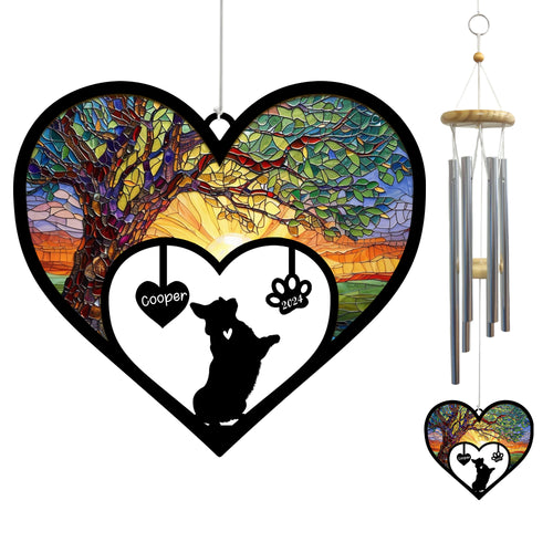 Netecom Personalized Corgi Dog Memorial Wind Chimes, Dog Name Suncatcher, Pet Loss Sympathy Gift for Dog Lovers, Outdoor Garden Memorial Ornament