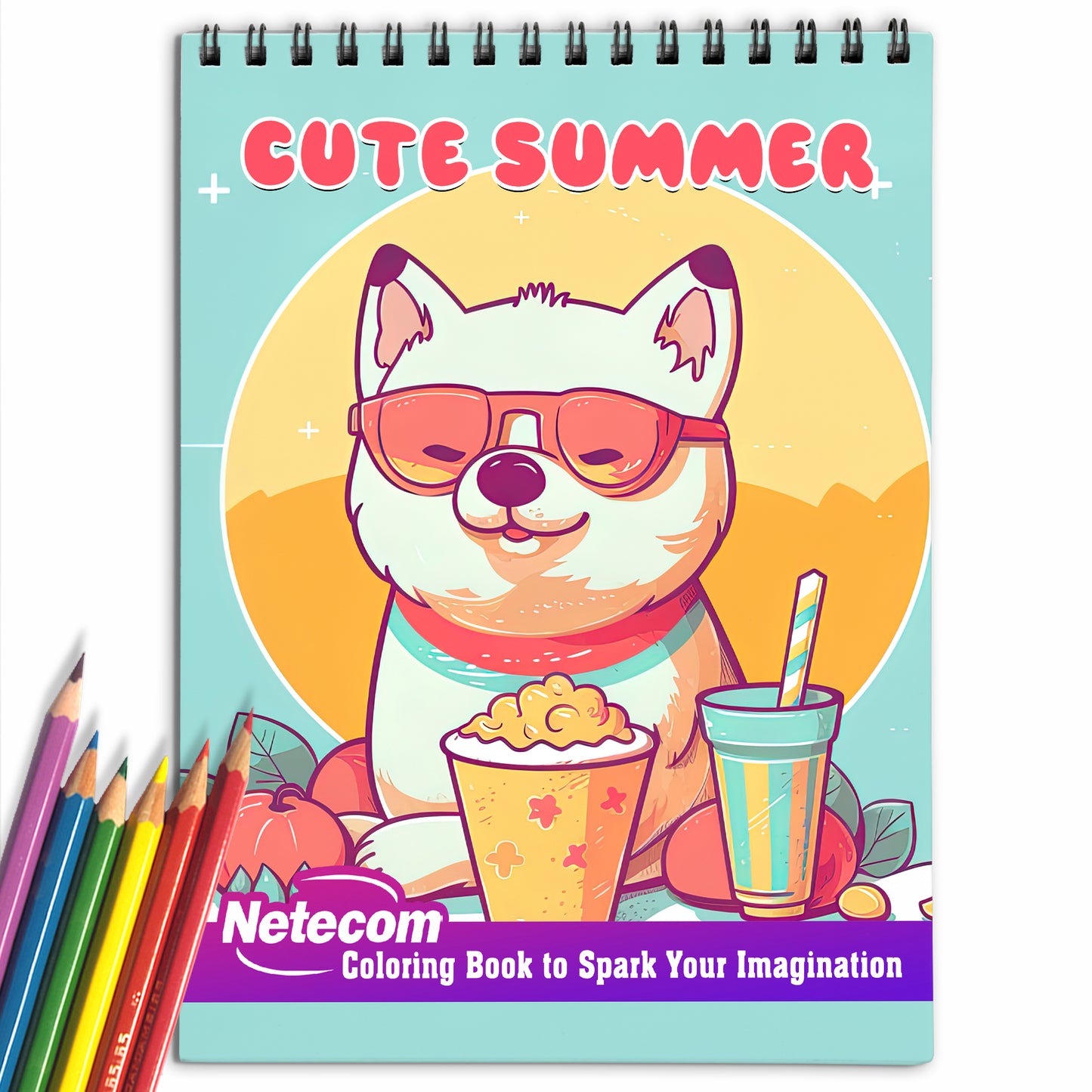 Cute Summer Spiral Bound Coloring Book, Unleash Your Creativity with 30 Coloring Pages, Featuring Cute Illustrations of Summer Activities and Themes