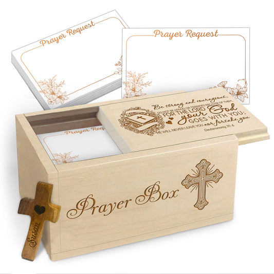 Netecom Personalized Wooden Prayer Box with 100 Prayer Request Cards & Custom Name Cross – Christian Religious Gift for Faith, Encouragement & Daily Prayer