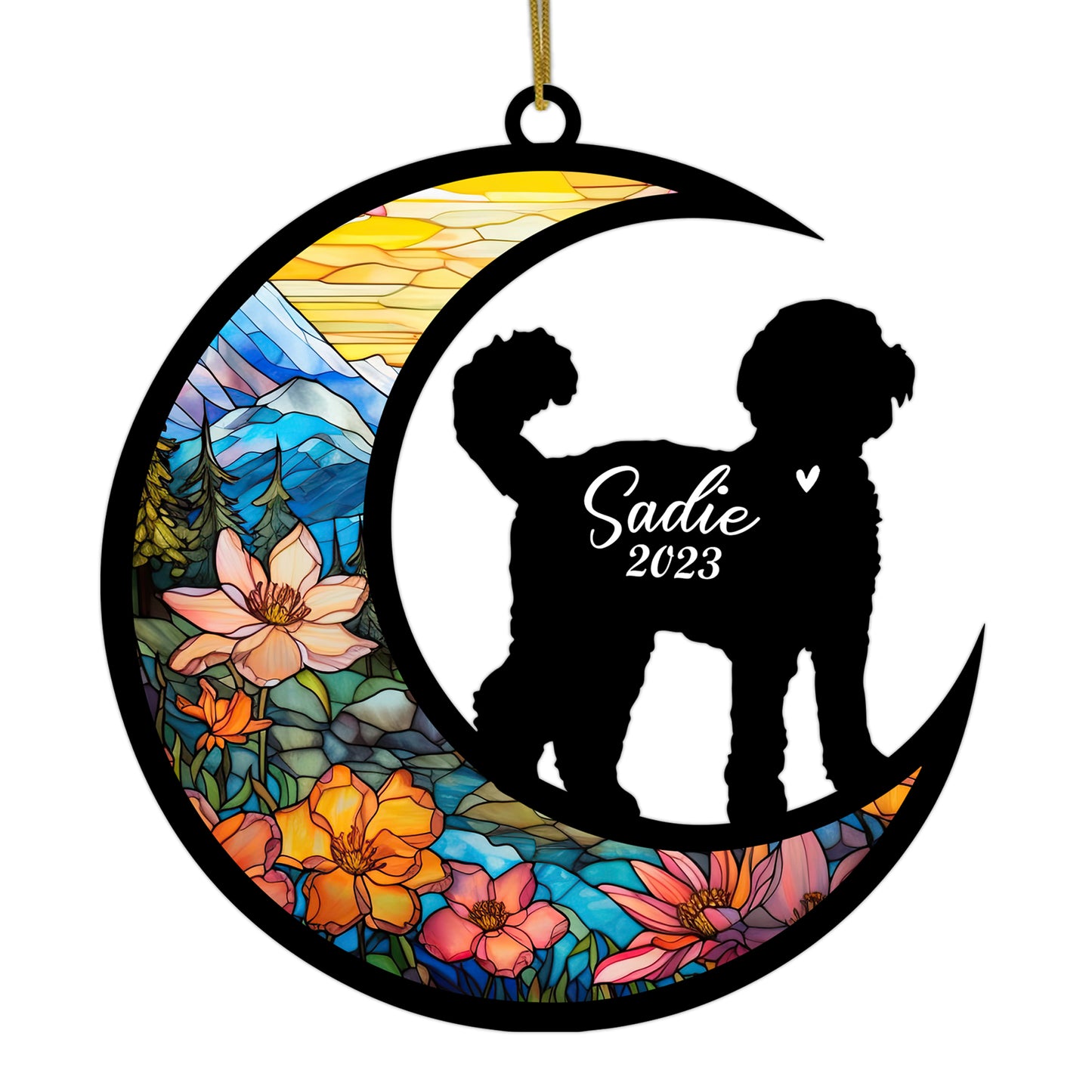 Netecom Personalized Labradoodle Dog Memorial Suncatcher, Christmas Ornament with Name Date, Pet Loss Stained Glass Gift, Dog Memorial Ornament, Bereavement Sympathy Gift for Dog Lovers