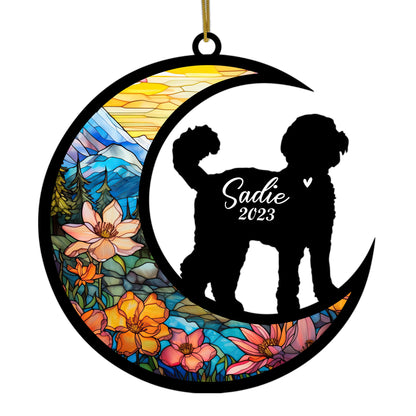 Netecom Personalized Labradoodle Dog Memorial Suncatcher, Christmas Ornament with Name Date, Pet Loss Stained Glass Gift, Dog Memorial Ornament, Bereavement Sympathy Gift for Dog Lovers