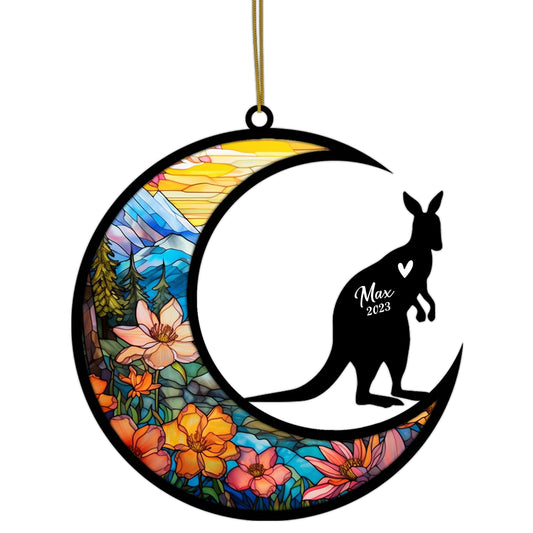 Netecom Personalized Kangaroo Memorial Suncatcher, Pet Loss Suncatcher Bereavement Kangaroo Loss Gift, Custom Kangaroo with Name Date, Gifts for Kangaroo Lover, Hanging Ornament for Car, Window