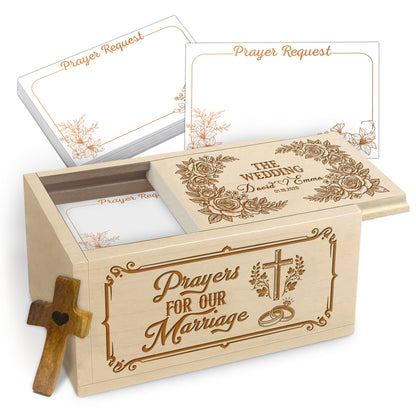 Netecom Personalized Wedding Prayer Box for Couples – Custom Names & Date with Wooden Cross, 100 Prayer Cards, Christian Faith Keepsake Gift