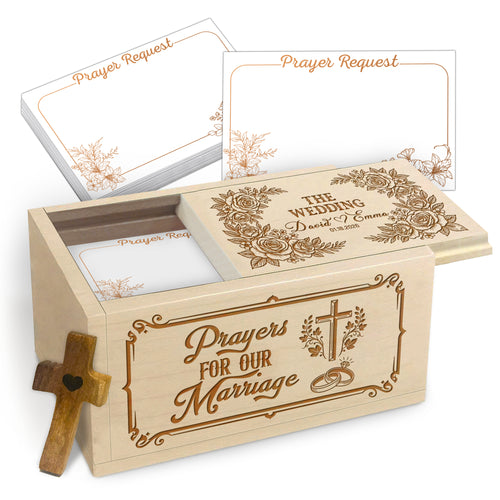 Netecom Personalized Wedding Prayer Box for Couples – Custom Names & Date with Wooden Cross, 100 Prayer Cards, Christian Faith Keepsake Gift