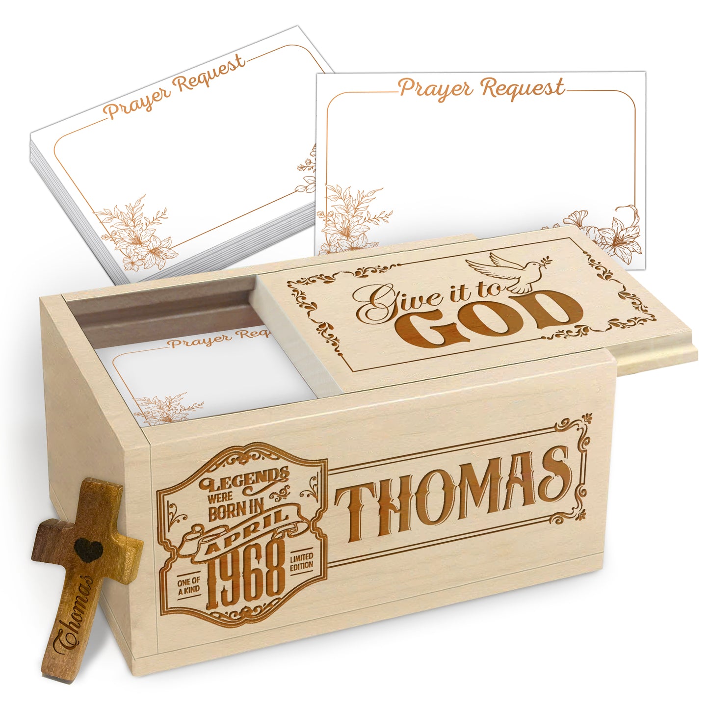 Netecom Personalized Prayer Box Decanter – 100 Prayer Cards with Custom Name, Month & Year Engraving on Box and Wooden Cross, Thoughtful Christian Gift for Faith, Gratitude & Reflection