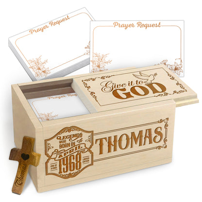 Netecom Personalized Prayer Box Decanter – 100 Prayer Cards with Custom Name, Month & Year Engraving on Box and Wooden Cross, Thoughtful Christian Gift for Faith, Gratitude & Reflection