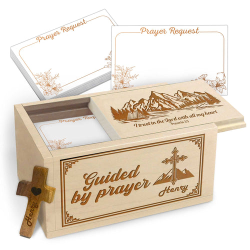 Netecom Personalized Wooden Prayer Box with Custom Name and Engraved Cross, 100 Prayer Request Cards, Christian Gift for Daily Prayer