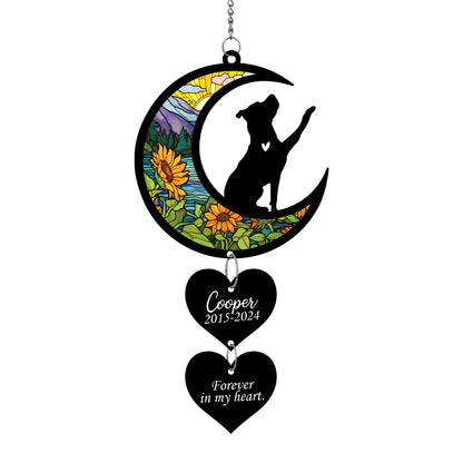 Netecom Personalized Pitbull Moon Heart Memorial Suncatcher – Dog Loss Gift, Pet Remembrance Keepsake