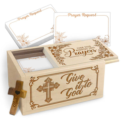 Netecom Personalized Wooden Prayer Box with Scripture Engraving, 100 Prayer Request Cards & Custom Name Handheld Cross – Christian Faith Keepsake for Daily Prayer